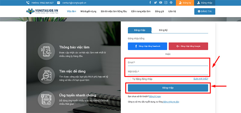 điền thông tin và chọn đăng nhập